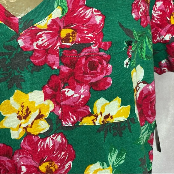 Torrid Pocket Tee Heritage Slub Green Floral NWT Size 00 - Picture 3 of 16